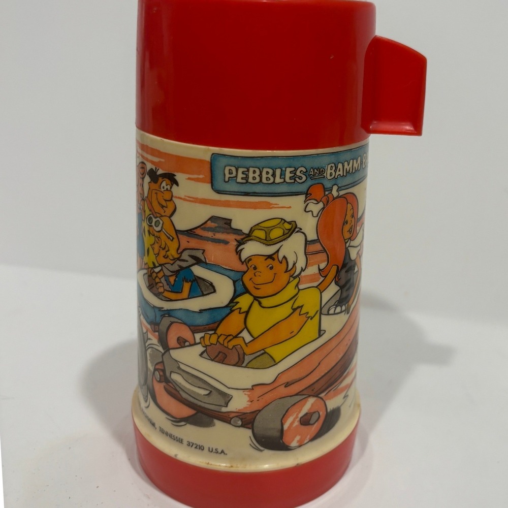 Vintage 1971 Aladdin Flintstones Pebbles Bamm-Bamm Half Pint Thermos No. 01C